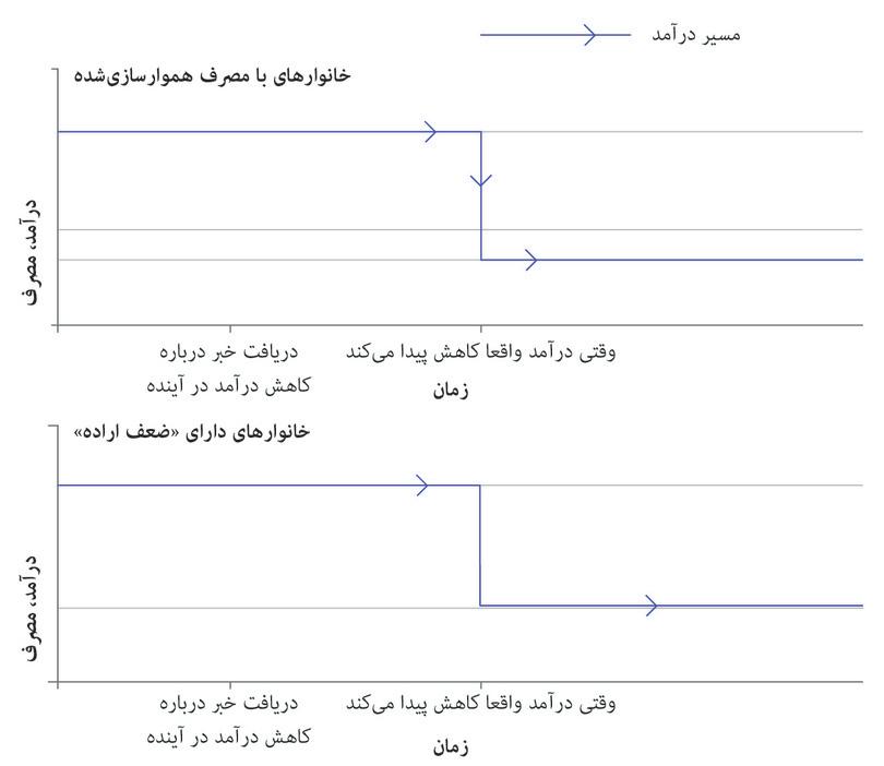 خط‌سیر درآمدی
: خطوط آبی در شکل نشان می‌دهند که درآمد در هر دو خانوار از یک خط‌سیر پیروی می‌کند.
