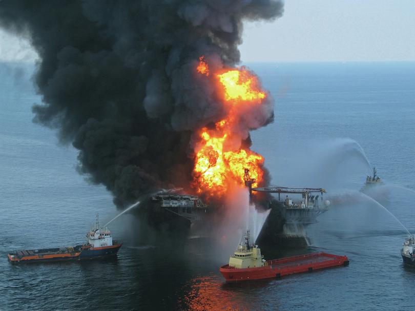 Offshore oil rig on fire: Courtesy of US Coastguard